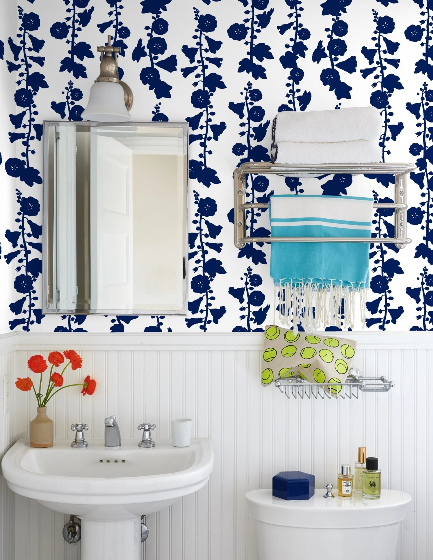 'Hollyhock' Wallpaper By Clare V. - Navy 4 'Hollyhock' Wallpaper By Clare V. - Navy - Image 2
