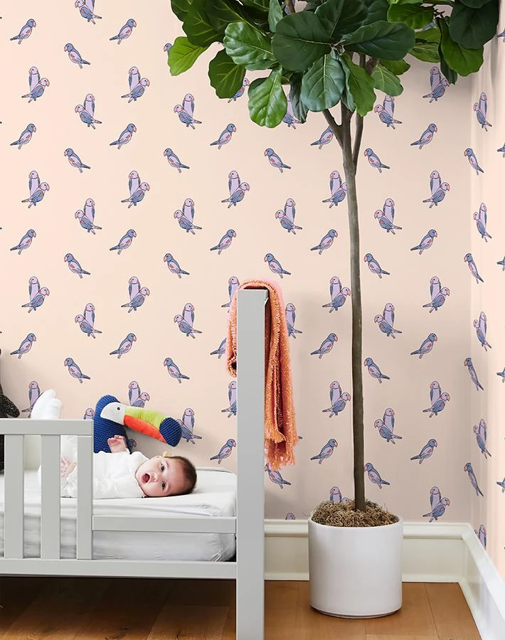 'Small Alexandrine Parakeet' Wallpaper By Tea Collection - Lilac 4 'Small Alexandrine Parakeet' Wallpaper By Tea Collection - Lilac - Image 2