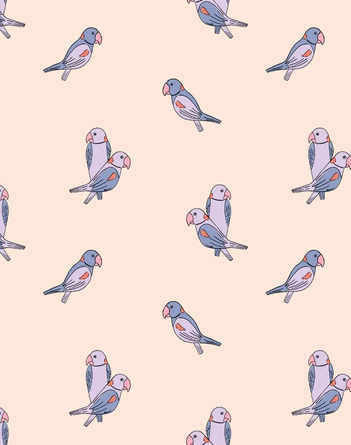 'Small Alexandrine Parakeet' Wallpaper By Tea Collection - Lilac 3 'Small Alexandrine Parakeet' Wallpaper By Tea Collection - Lilac