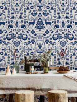 'Annika' Scandinavian' Wallpaper By Nathan Turner - Navy