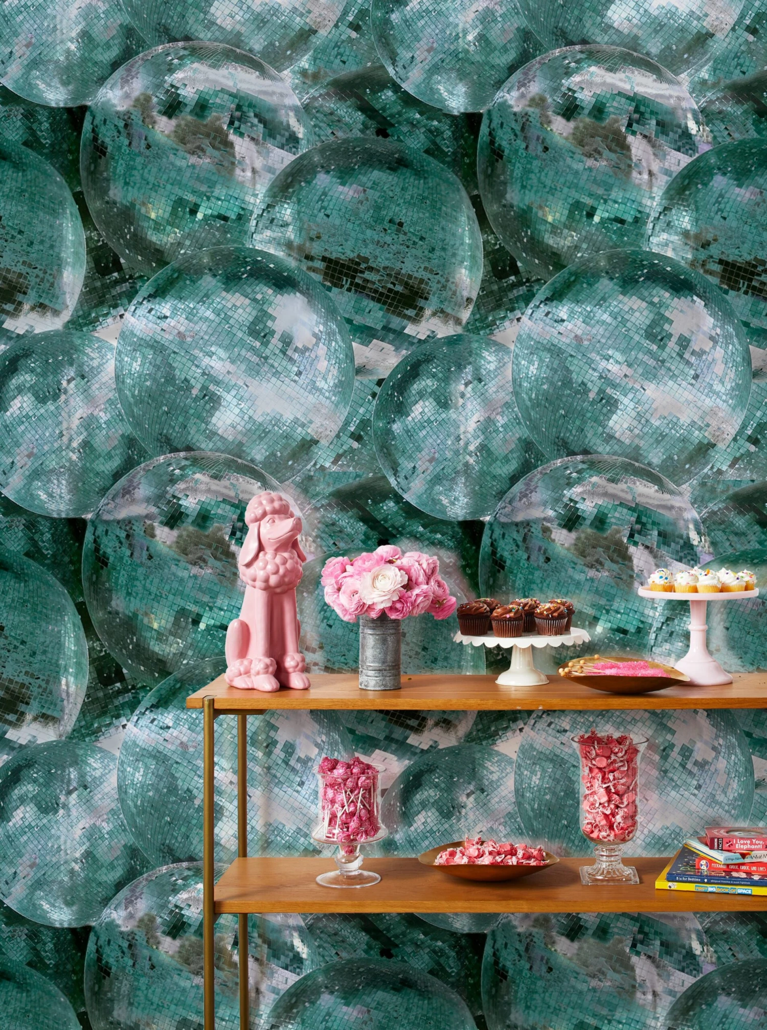 'Barbie™ Disco Ball' Wallpaper By Barbie™ - Aqua On Silver Mylar 3 'Barbie™ Disco Ball' Wallpaper By Barbie™ - Aqua On Silver Mylar