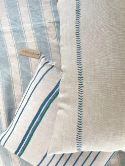 'Fabric By The Yard - Two Tone Stripe - Sea Green On Flax Linen 9 'Fabric By The Yard - Two Tone Stripe - Sea Green On Flax Linen -Wallpaper Store Baseball Stitch Blue on Flax Linen 22inx22in RS3 76878246 46a4 4242 81cf b895f38009ca