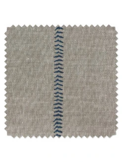 'Fabric By The Yard - Baseball Stitch - Blue On Flax Linen