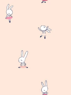 'Ballet Bunnies' Wallpaper By Tea Collection - Peach -Wallpaper Store Bunnies by Tea Collection Peach Detail