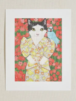 'Batty Is In Style' By Carly Beck Art Print 8 'Batty Is In Style' By Carly Beck Art Print -Wallpaper Store Cat with Bird by CAB Grasscloth Portrait Design