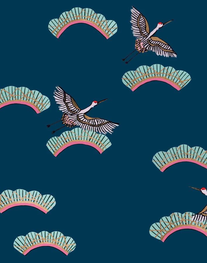 'Cranes In Clouds' Wallpaper By Carly Beck - Peacock 3 'Cranes In Clouds' Wallpaper By Carly Beck - Peacock