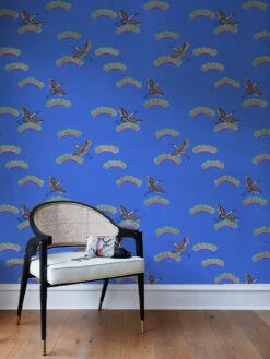 'Cranes In Clouds' Wallpaper By Carly Beck - Azure