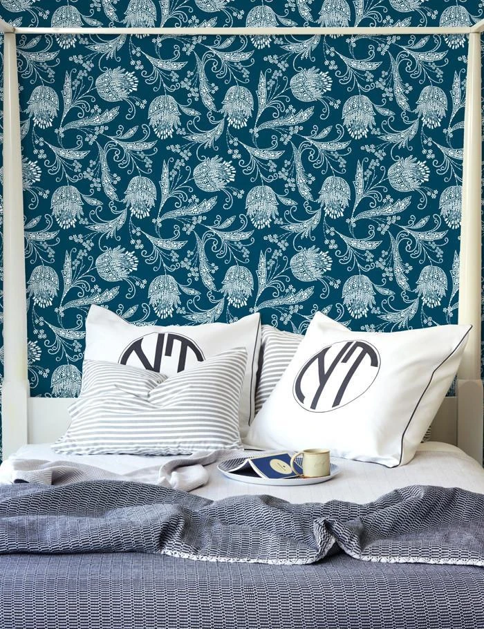 'Eleanor Rigby' Wallpaper By Wallshoppe - Indigo 4 'Eleanor Rigby' Wallpaper By Wallshoppe - Indigo - Image 2