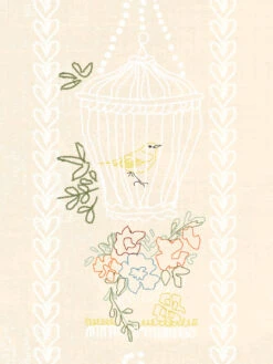'Embroidered Birdcages' Wallpaper By Lingua Franca - Cream -Wallpaper Store Embroidered Birdcages Cream Detail