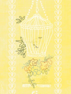 'Embroidered Birdcages' Wallpaper By Lingua Franca - Daffodil -Wallpaper Store Embroidered Birdcages Daffodil Detail