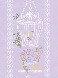 'Embroidered Birdcages' Wallpaper By Lingua Franca - Lavender -Wallpaper Store Embroidered Birdcages Lavender Detail