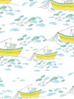 'Fishing Boats' Wallpaper By Tea Collection - White -Wallpaper Store Fishing Boats by Tea Collection White Detail