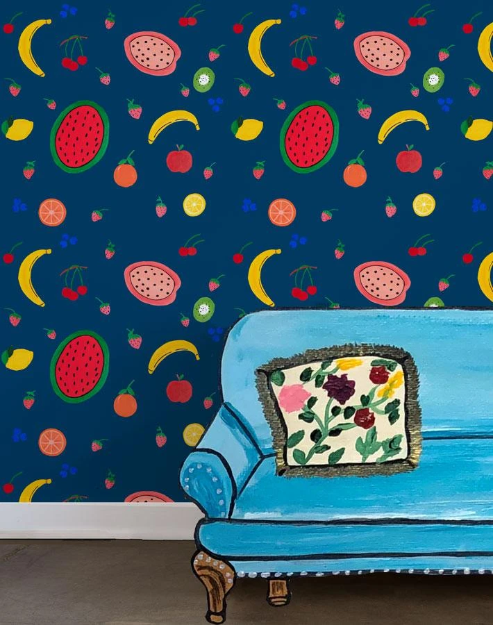 'Fruit Punch' Wallpaper By Carly Beck - Deep Navy 4 'Fruit Punch' Wallpaper By Carly Beck - Deep Navy - Image 2