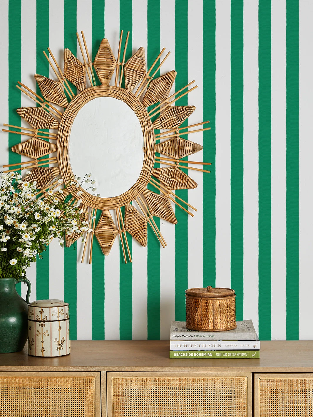 'Grosgrain Stripe On White' Wallpaper By Sarah Jessica Parker - Emerald 4 'Grosgrain Stripe On White' Wallpaper By Sarah Jessica Parker - Emerald - Image 2