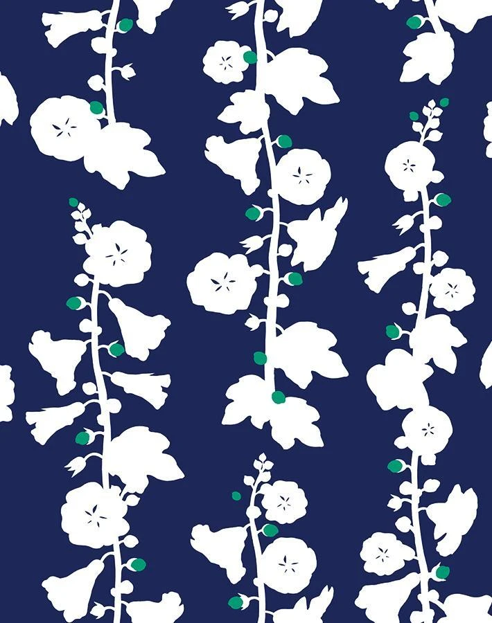 'Hollyhock' Wallpaper By Clare V. - Navy Teal 6 'Hollyhock' Wallpaper By Clare V. - Navy Teal - Image 4