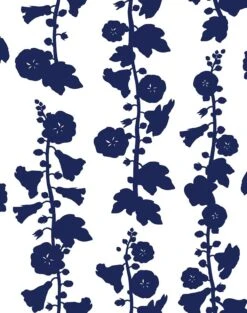 'Hollyhock' Wallpaper By Clare V. - Navy