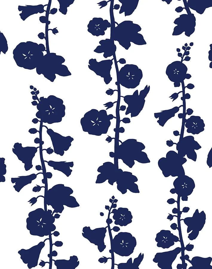 'Hollyhock' Wallpaper By Clare V. - Navy 3 'Hollyhock' Wallpaper By Clare V. - Navy