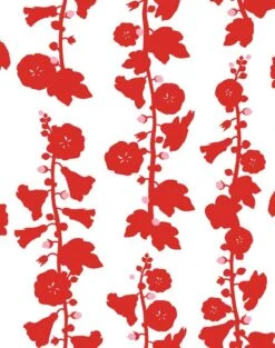 'Hollyhock' Wallpaper By Clare V. - Red