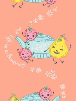 'Life Is A Banquet Scroll' Wallpaper By Lingua Franca - Coral -Wallpaper Store Life is a Banquet Scroll Coral Detail