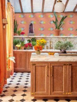 'Life Is A Banquet Scroll' Wallpaper By Lingua Franca - Coral