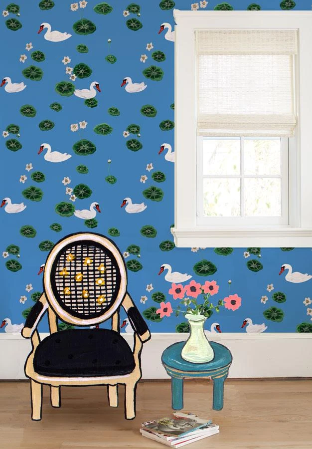 'Lily Pad Lake' Wallpaper By Carly Beck - Cerulean 4 'Lily Pad Lake' Wallpaper By Carly Beck - Cerulean - Image 2