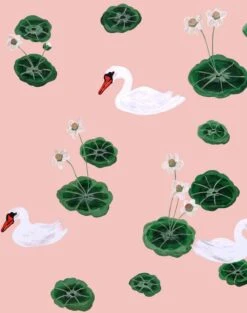 'Lily Pad Lake' Wallpaper By Carly Beck - Pink
