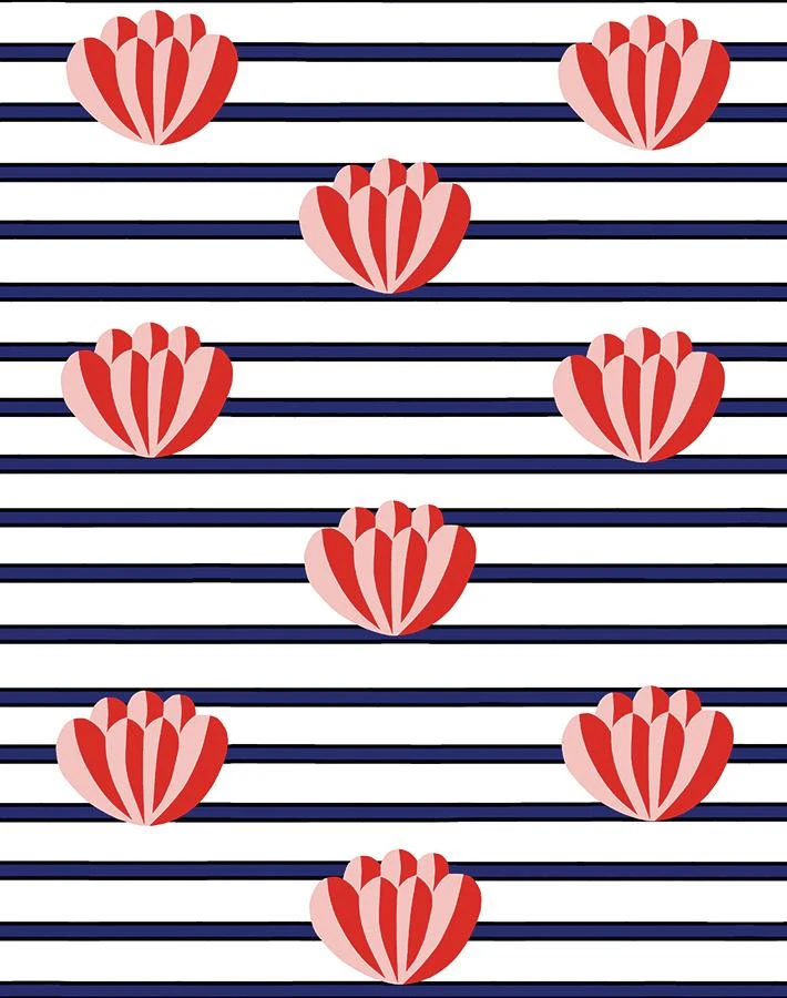 'Lotus Stripe' Wallpaper By Clare V. - Navy 3 'Lotus Stripe' Wallpaper By Clare V. - Navy
