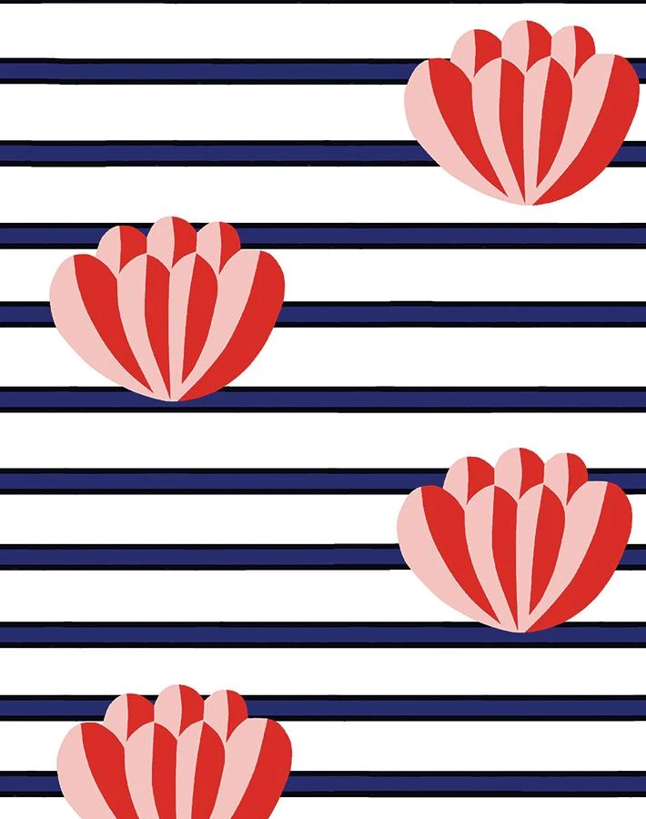 'Lotus Stripe' Wallpaper By Clare V. - Navy 5 'Lotus Stripe' Wallpaper By Clare V. - Navy - Image 3