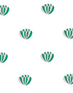 'Lotus' Wallpaper By Clare V. - Emerald / Pink