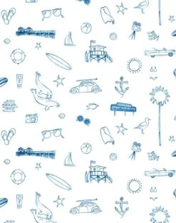'Malibu' Wallpaper By Nathan Turner - Blue On White