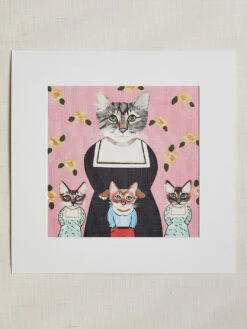 'Mama And Her Babies' By Carly Beck Art Print -Wallpaper Store Mama and Kittens by CAB Grasscloth Portrait Design