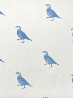 'Fabric By The Yard - California Quail - Blue On Linen -Wallpaper Store Nathan Turner CA Quail Blue Design