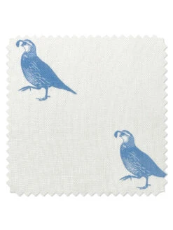 'Fabric By The Yard - California Quail - Blue On Linen