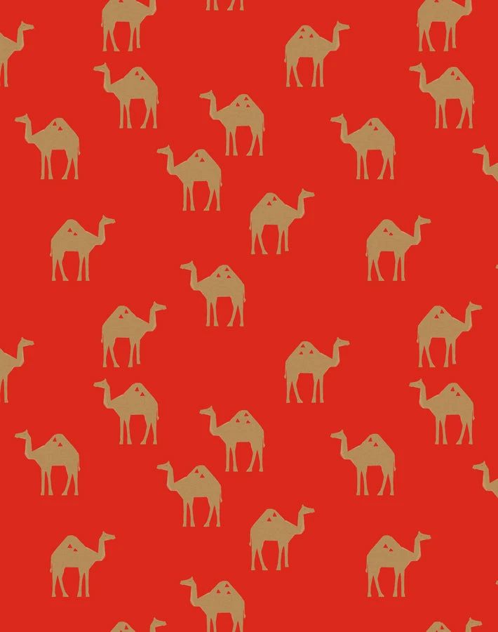 'Oasis Camels' Wallpaper By Tea Collection - Red 3 'Oasis Camels' Wallpaper By Tea Collection - Red