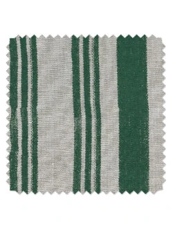 'Fabric By The Yard - Painted Stripes - Green On Flax Linen