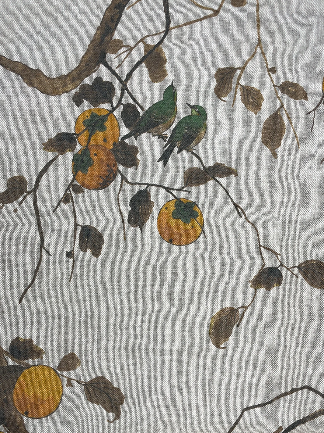'Fabric By The Yard - Persimmon Birds - Mustard On Flax Linen 4 'Fabric By The Yard - Persimmon Birds - Mustard On Flax Linen - Image 2
