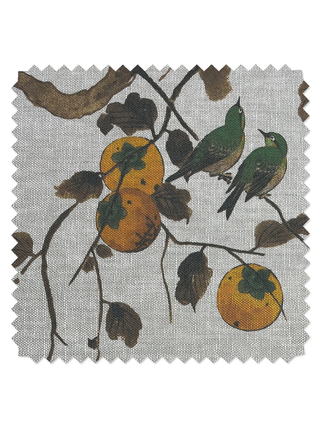 'Fabric By The Yard - Persimmon Birds - Mustard On Flax Linen 3 'Fabric By The Yard - Persimmon Birds - Mustard On Flax Linen