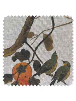 'Fabric By The Yard - Persimmon Birds - Persimmon On Flax Linen