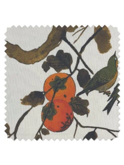 'Fabric By The Yard - Persimmon Birds - Persimmon On Organic Twill