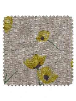 'Fabric By The Yard - Poppy - Yellow On Flax Linen