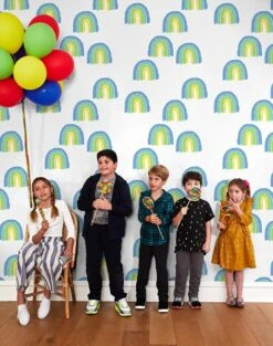 'Rainbows' Wallpaper By Tea Collection - Green -Wallpaper Store Rainbows green nursery RS