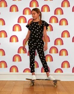 'Rainbows' Wallpaper By Tea Collection - Red -Wallpaper Store Rainbows red skateboarding RS