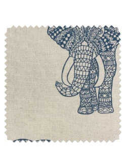 'Fabric By The Yard - Raja The Elephant - Cadet Blue On Raw Canvas