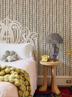 'Rita's Stripes' Wallpaper By Lingua Franca - Charcoal Moss