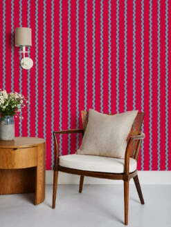 'Ric-Rac Stripe' Wallpaper By Sarah Jessica Parker - Capri Blue Geranium -Wallpaper Store SJP Ric Rac Stripe Lilac Geranium RS