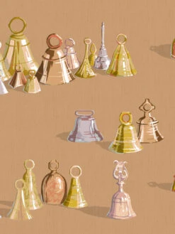 'All The Bells' Wallpaper By Sarah Jessica Parker - Pecan -Wallpaper Store SJP Bells Pecan Detail