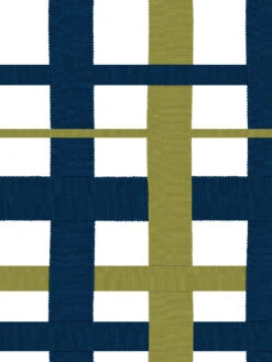 'Crosstown Plaid On White' Wallpaper By Sarah Jessica Parker - Navy Olive -Wallpaper Store SJP Crosstown Plaid on White Navy Olive Detail