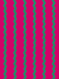 'Ric-Rac Stripe' Wallpaper By Sarah Jessica Parker - Raspberry Emerald