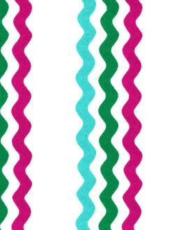 'Ric-Rac Bands' Wallpaper By Sarah Jessica Parker - Emerald Capri Raspberry -Wallpaper Store SJP Ric Rac Waves Emerald Capri Raspberry Detail