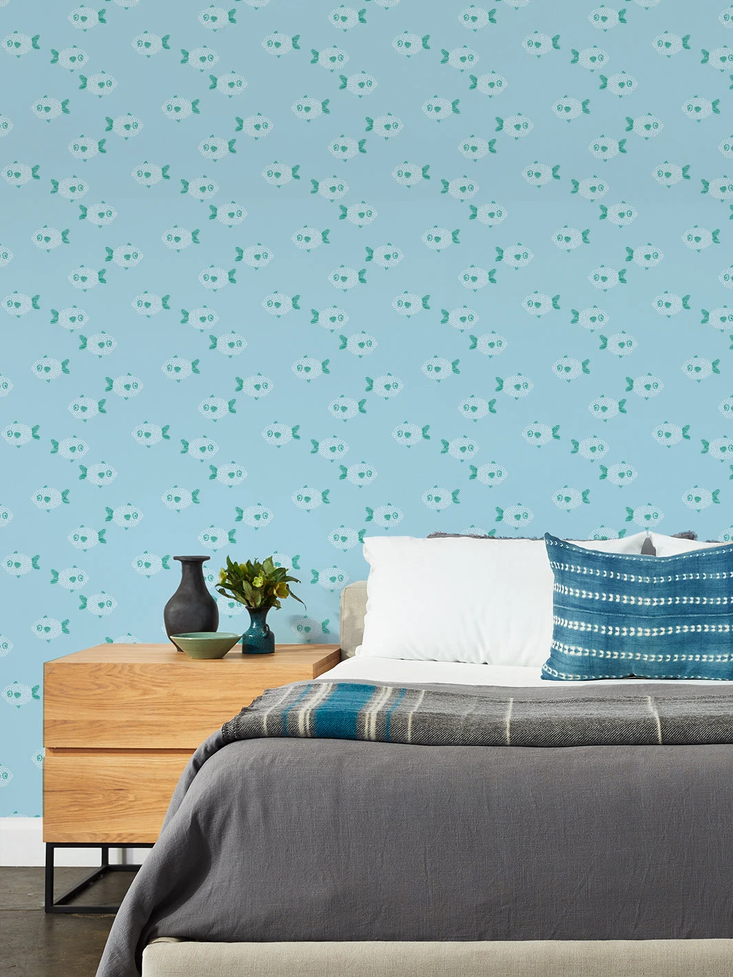 'School Of Fish' Wallpaper By Tea Collection - Blue 4 'School Of Fish' Wallpaper By Tea Collection - Blue - Image 2